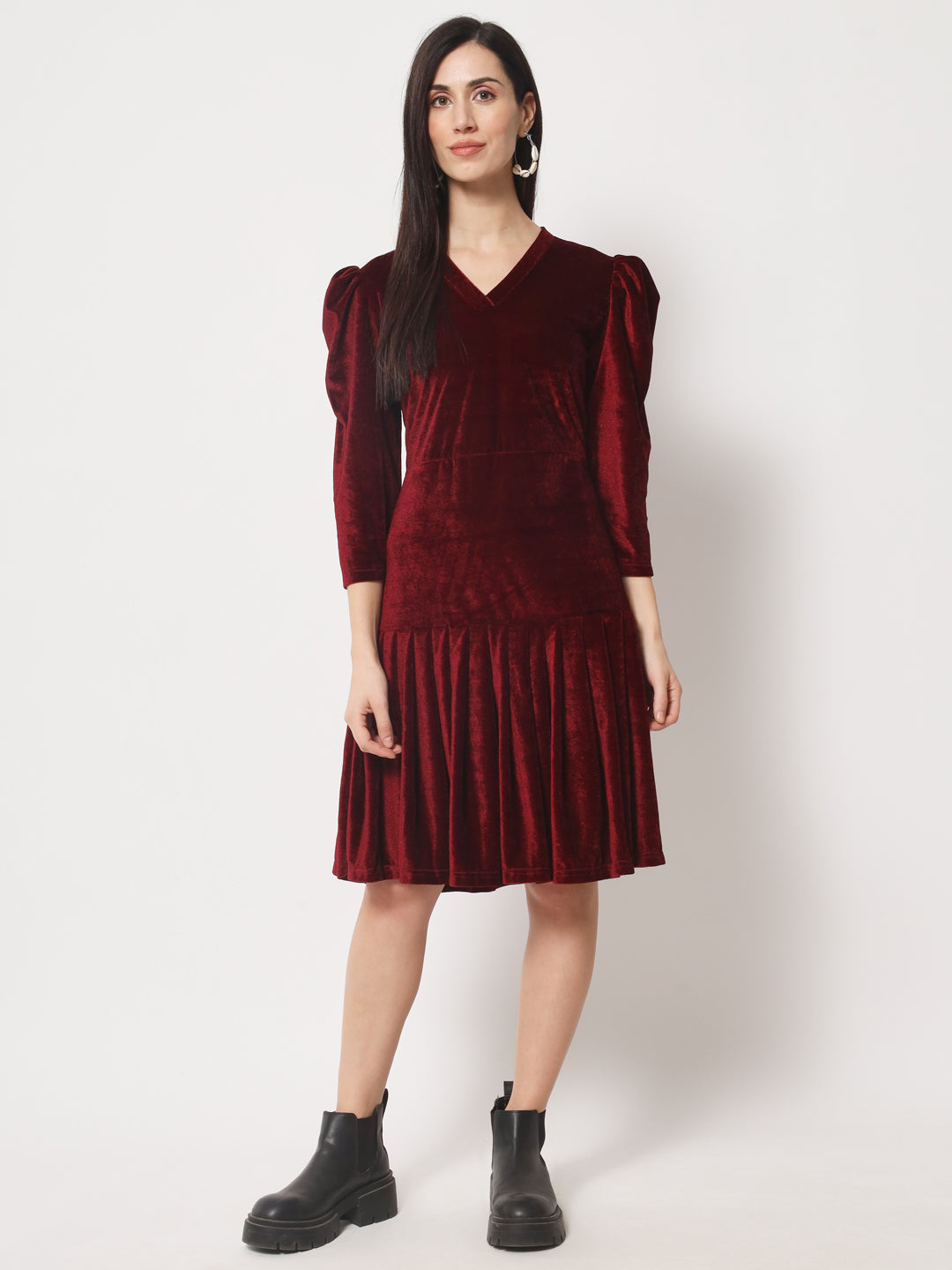 Knee Length Velvet Dress