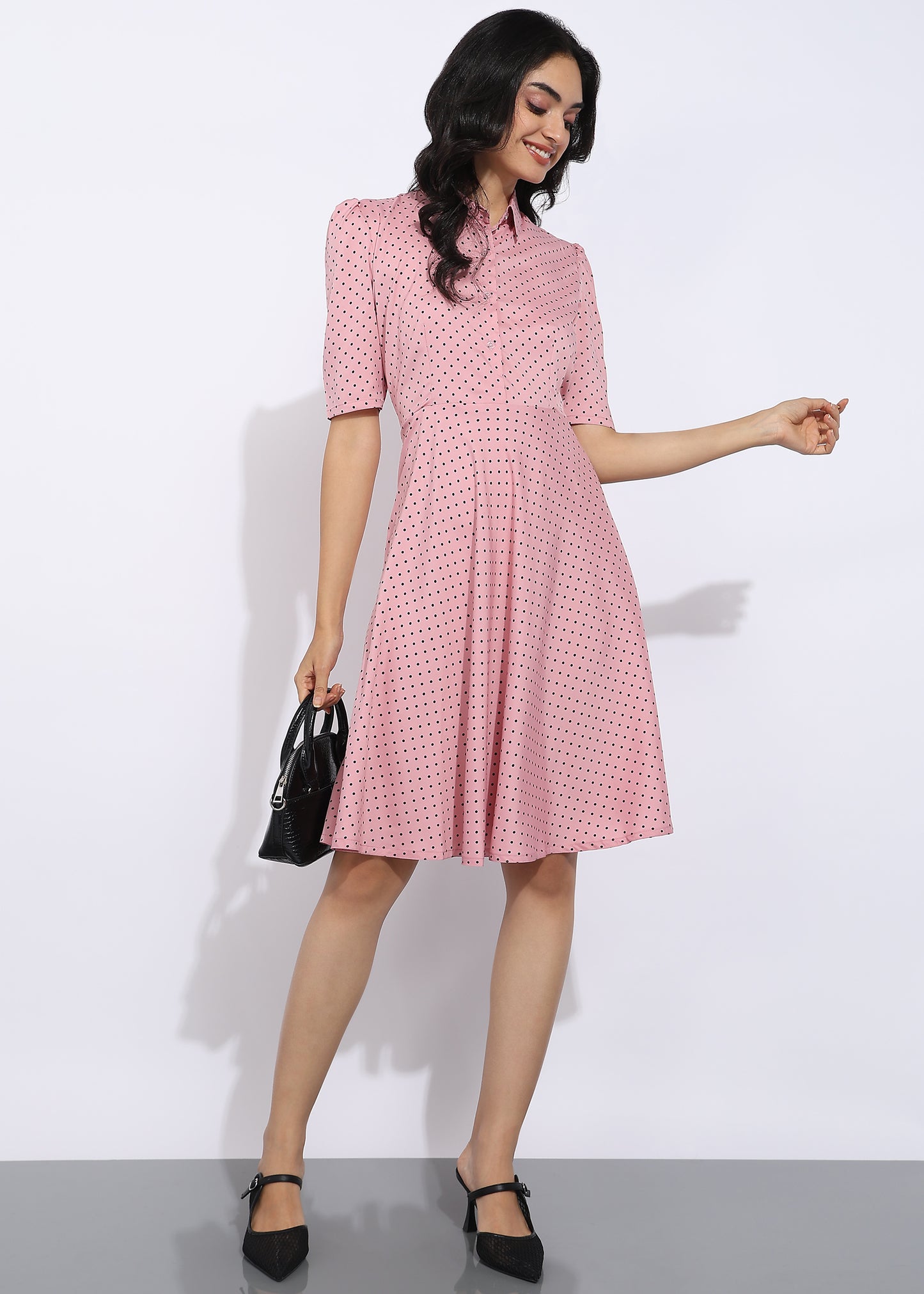 Rudraaksha Knee Length Polka Dot Dress