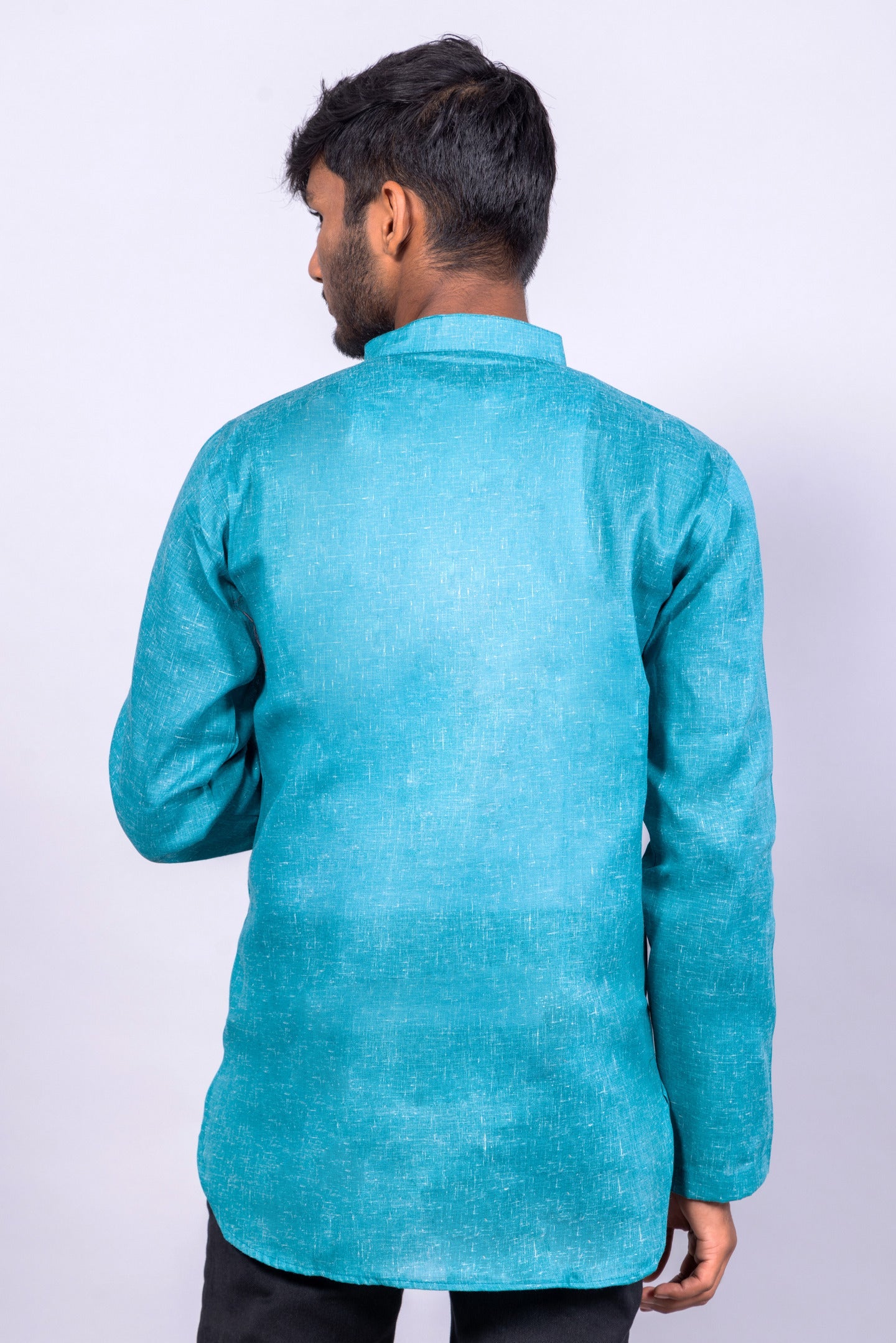 Cotton Blend Solid Casual Short Kurta for Men Long Sleeve Mandarin Collar Stylish Shirt Kurta for Men RUDRAAKSHA