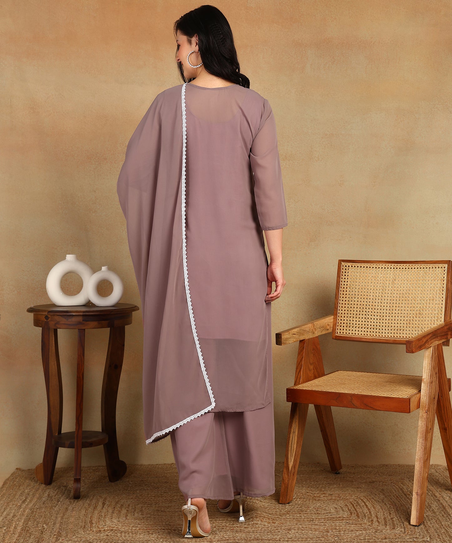 Chikankari Straight Kurta with Palazzo & Dupatta set