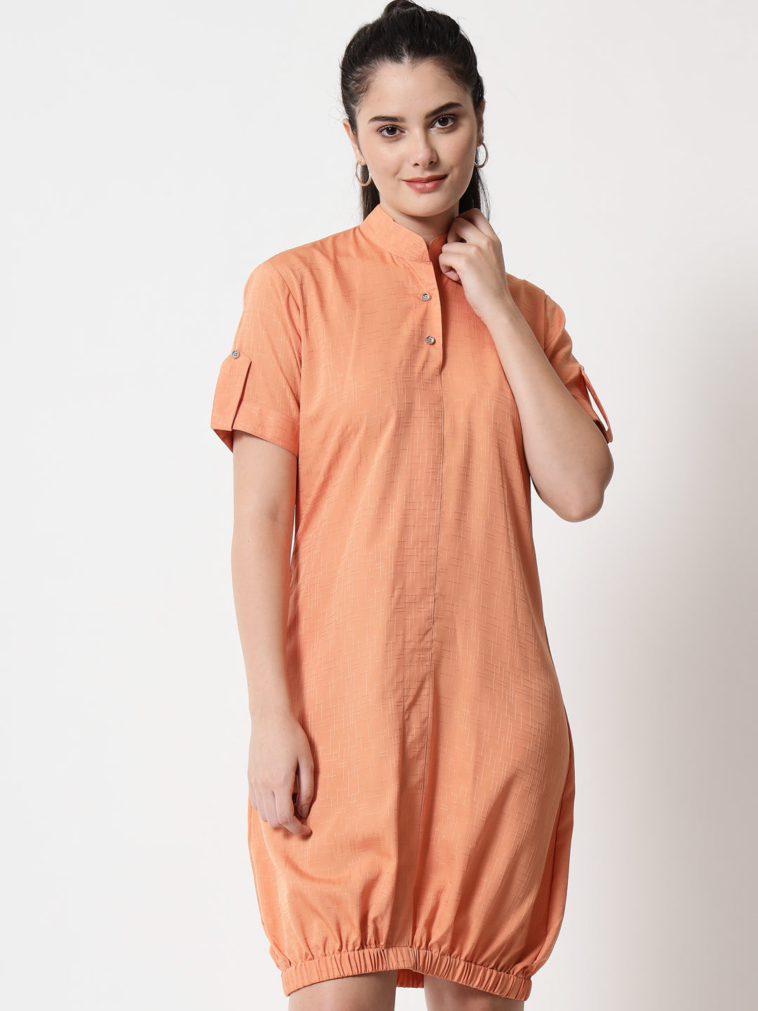 Elasticated Short Dress Orange