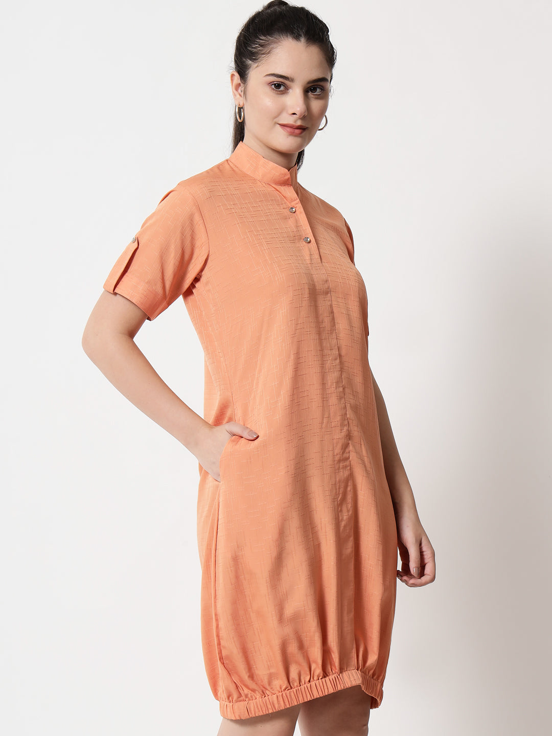 Elasticated Short Dress Orange