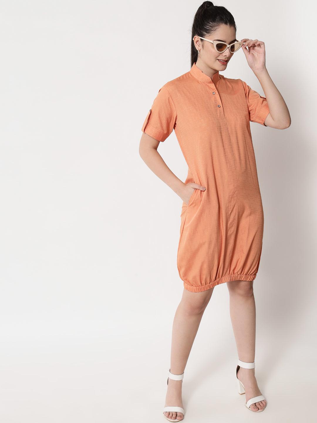 Elasticated Short Dress Orange