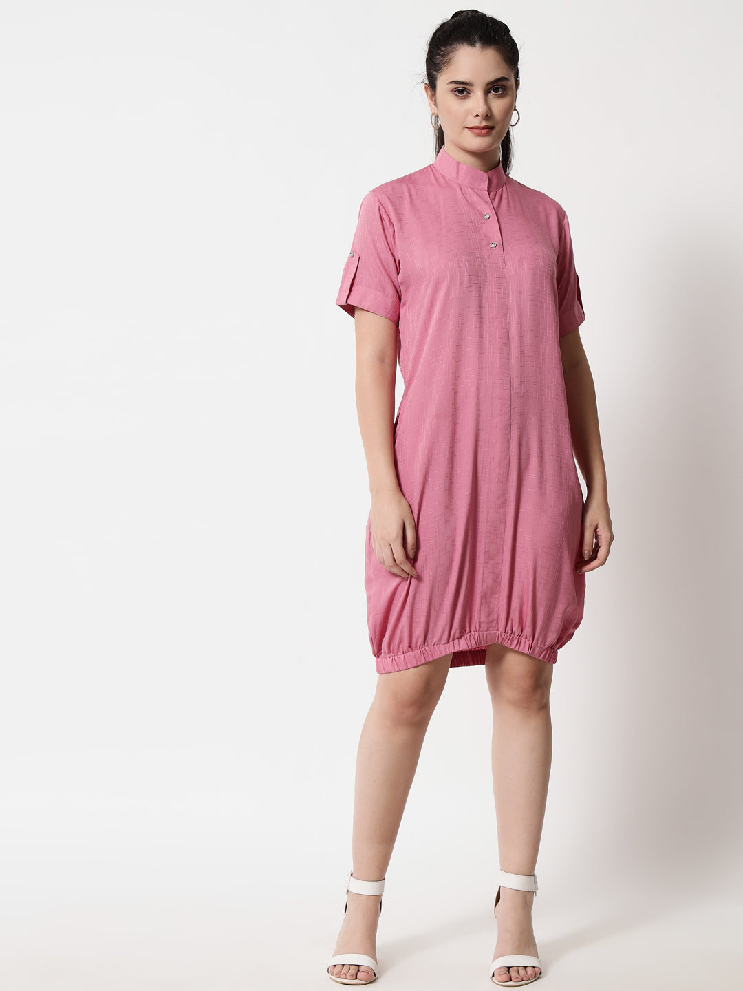 Elasticated Short Dress Pink