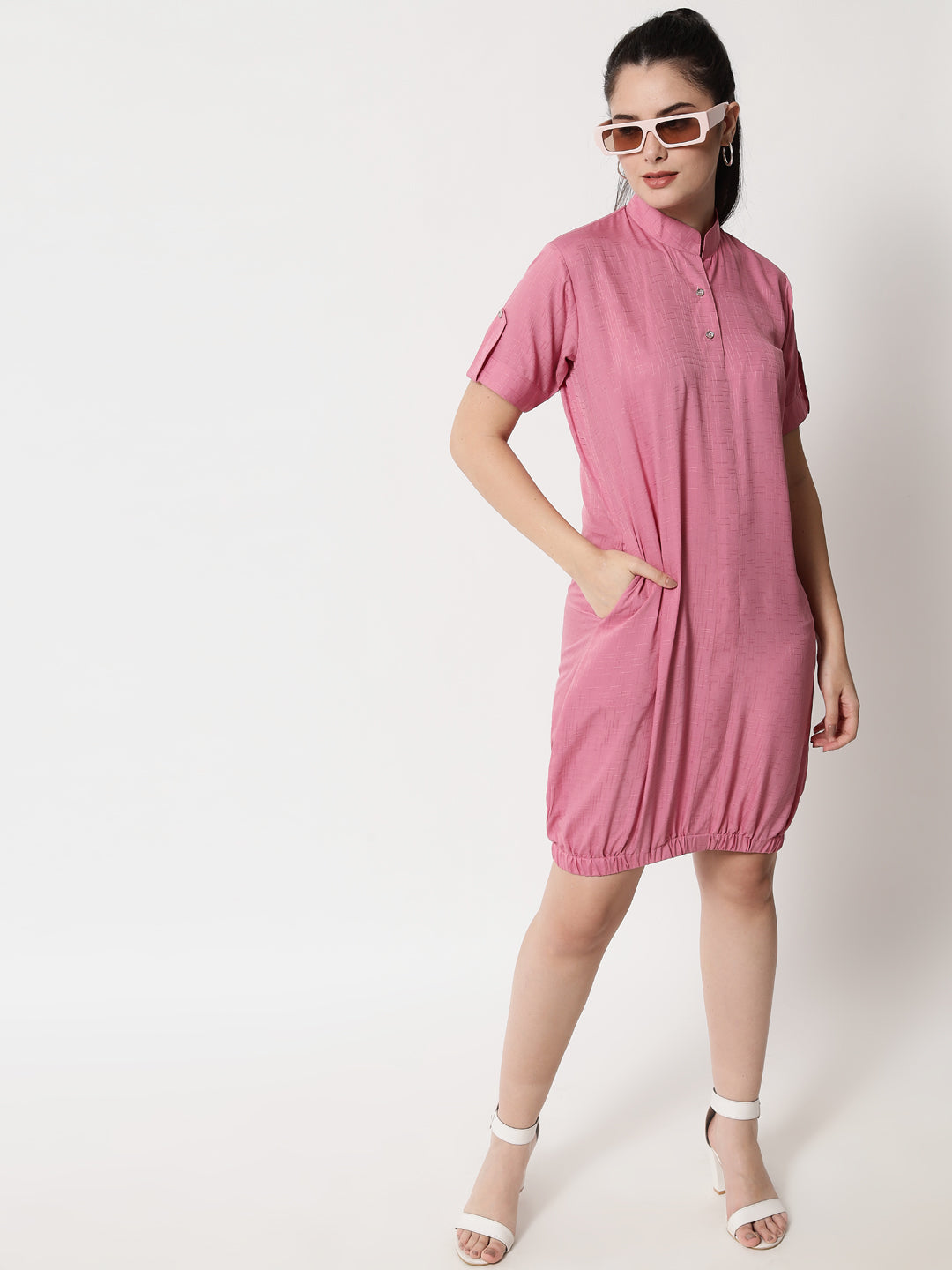 Elasticated Short Dress Pink