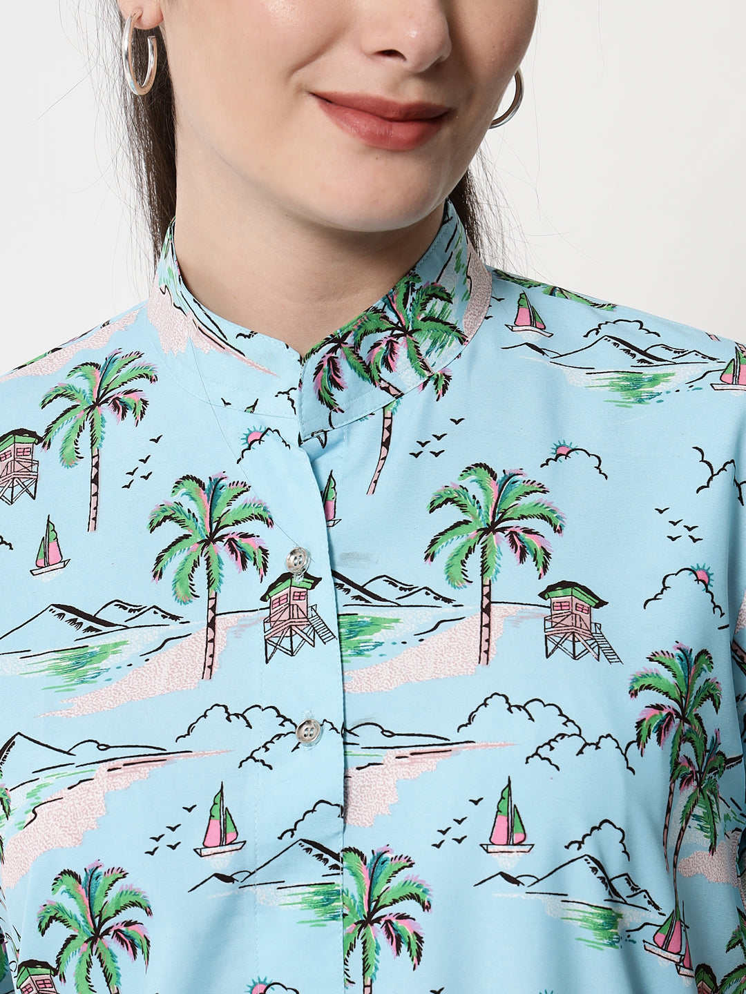 Printed Elasticated Short Dress (Blue)