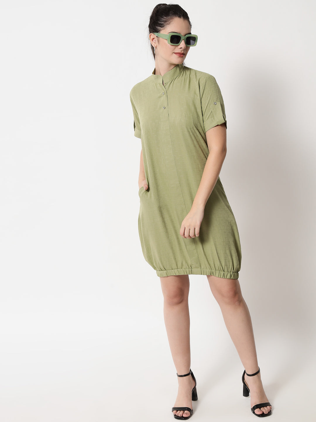 Elasticated Short Dress olive