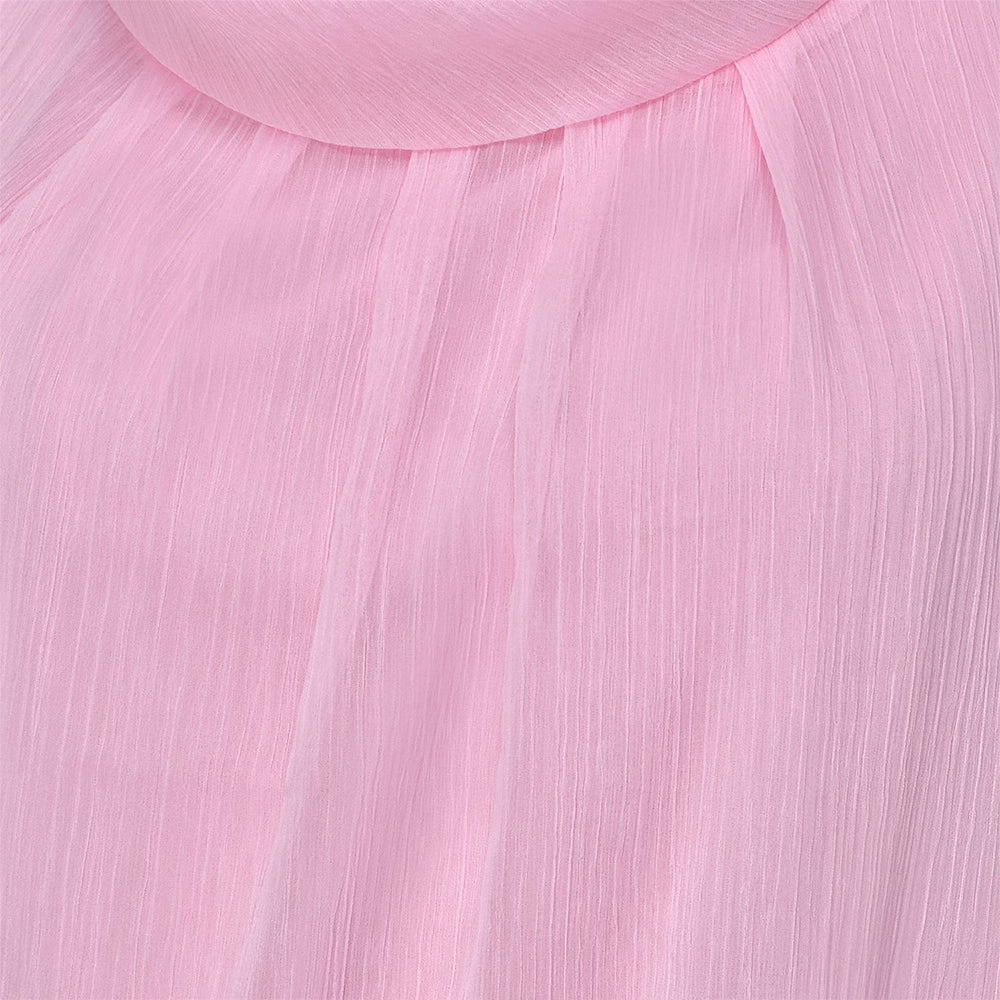 Chic Pink Pleated Sleeveless Top with Cowl Neck Detail