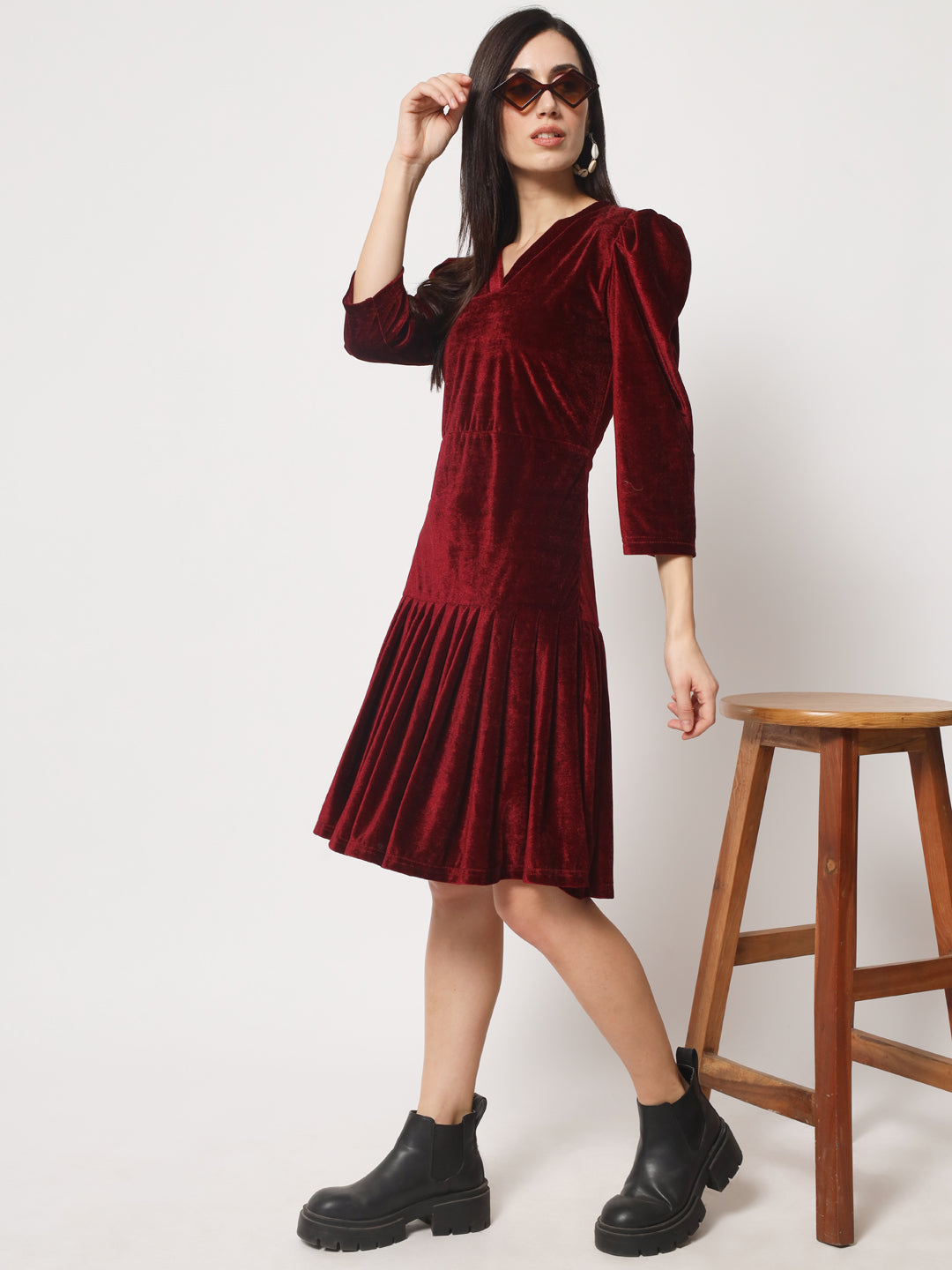 Knee Length Velvet Dress RUDRAAKSHA