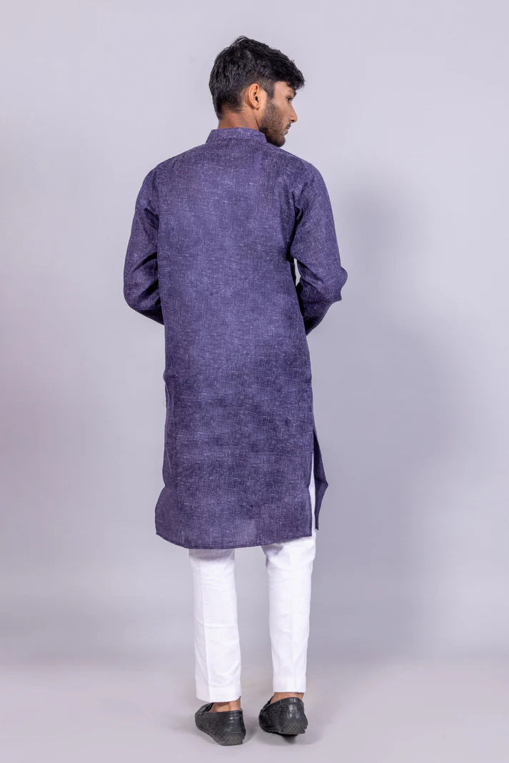 Men’s Navy Blue Long Cotton Kurta – Classic Elegance with Modern Charm RUDRAAKSHA