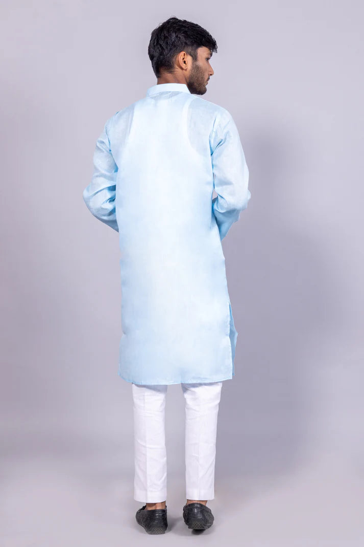 Men’s Light Blue Long Cotton Kurta – Subtle Elegance with Everyday Comfort