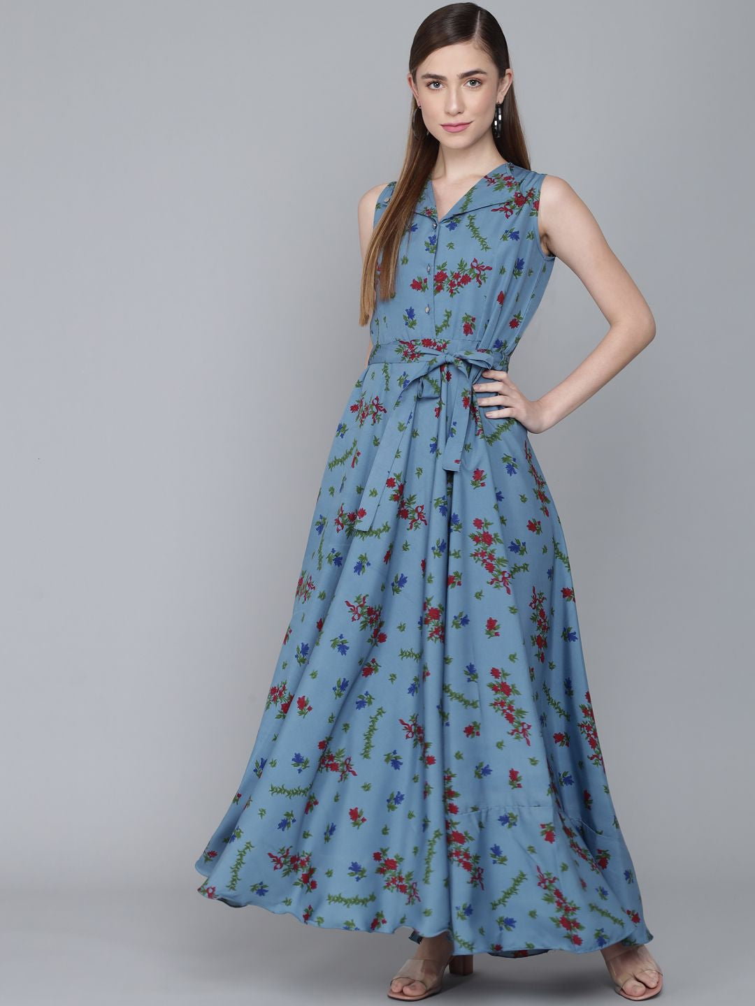 Rudraaksha women stylish crepe printed maxi dress