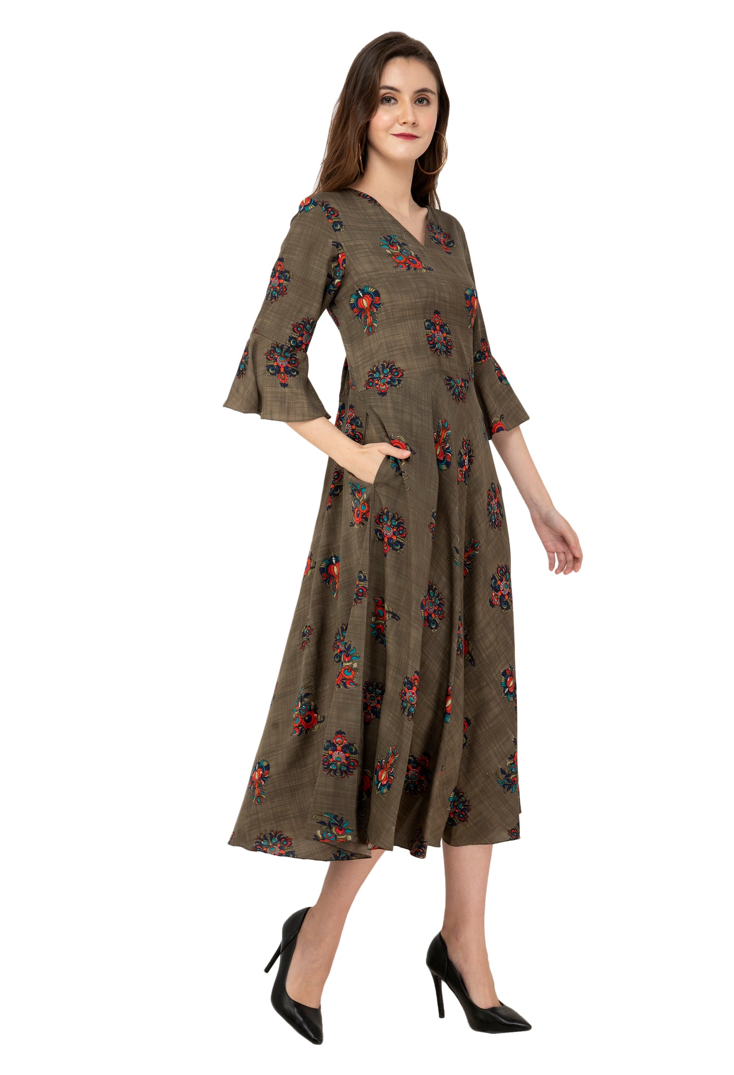 Rudrraaksha Printed Calf Length Dress
