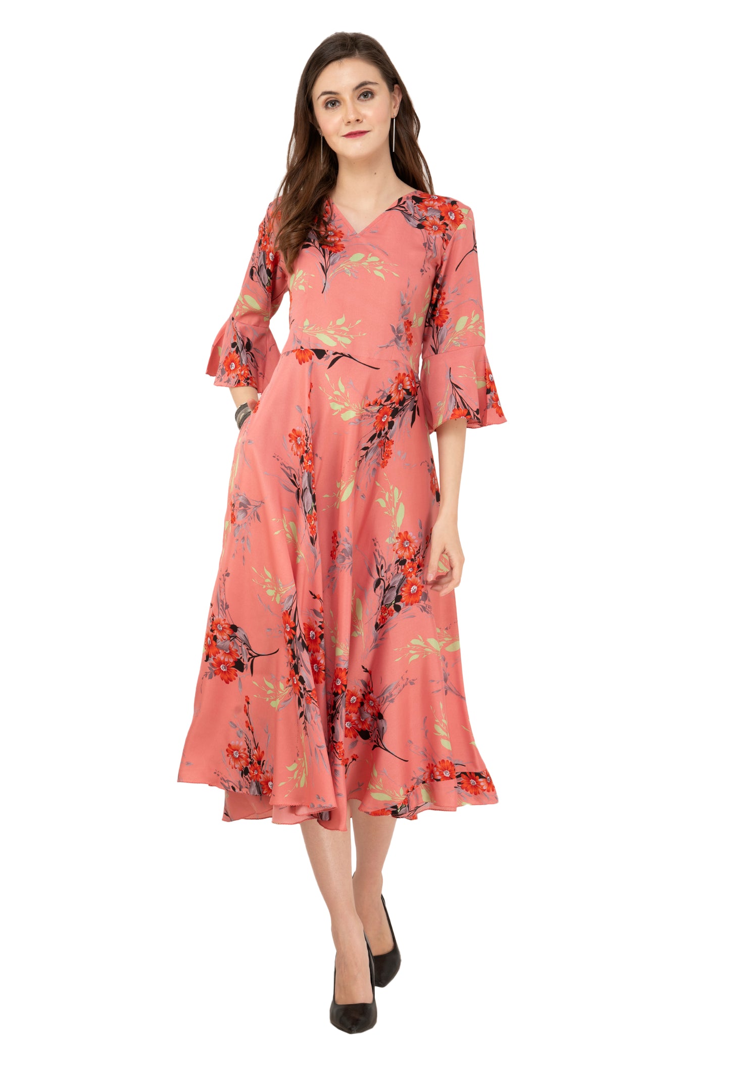 Rudraaksha Floral Bell Sleeve Dress