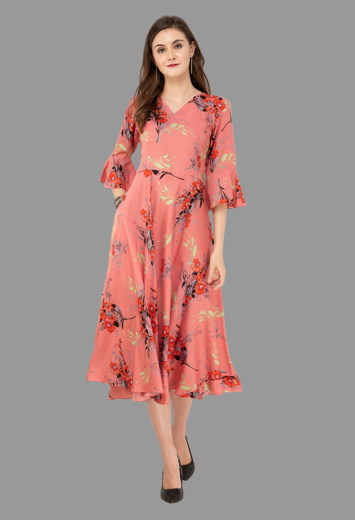 Rudraaksha Floral Bell Sleeve Dress