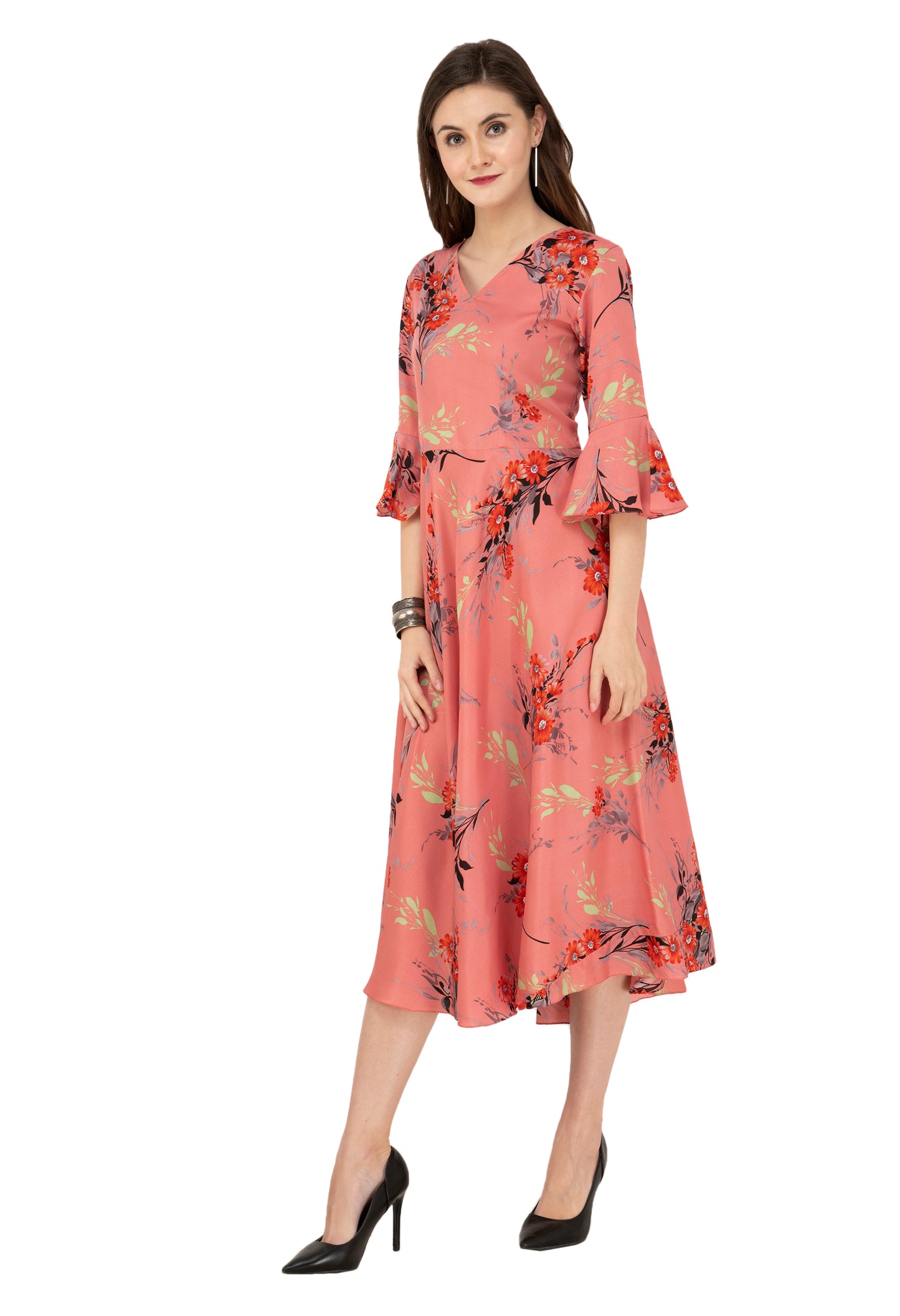 Rudraaksha Floral Bell Sleeve Dress