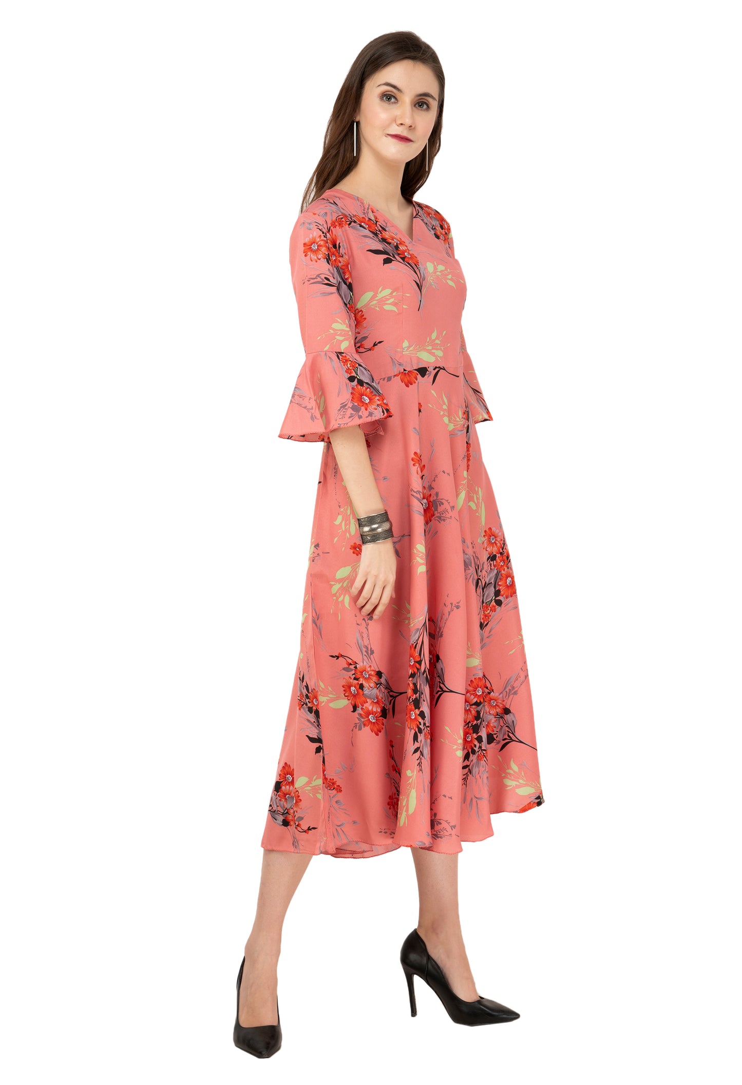 Rudraaksha Floral Bell Sleeve Dress