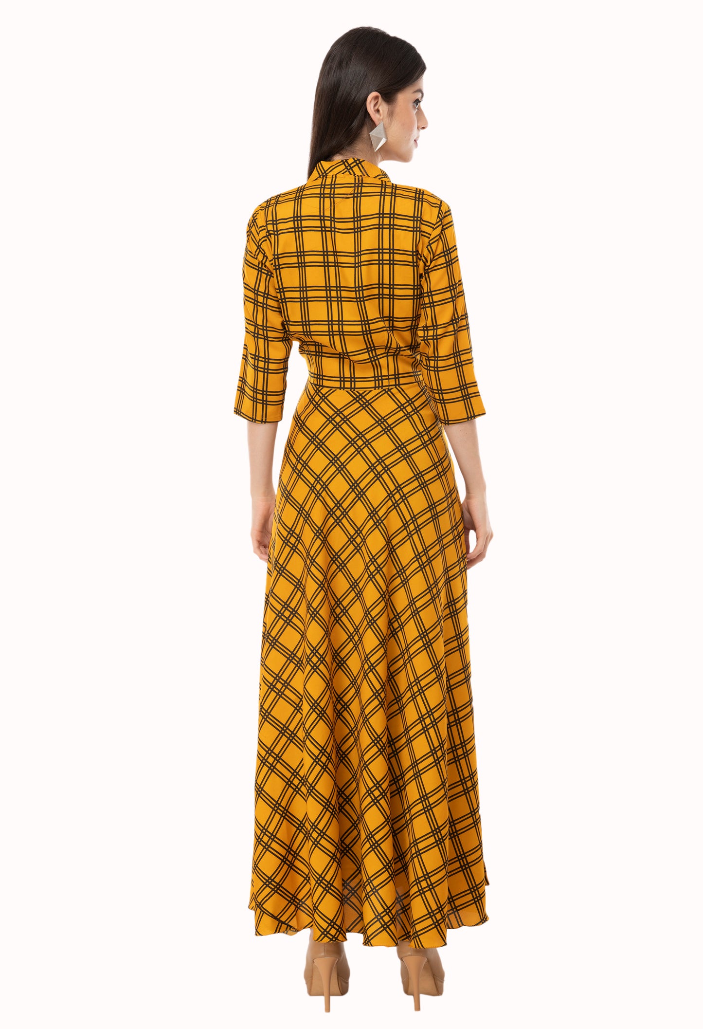 Safari Collared Checkered Maxi Dress