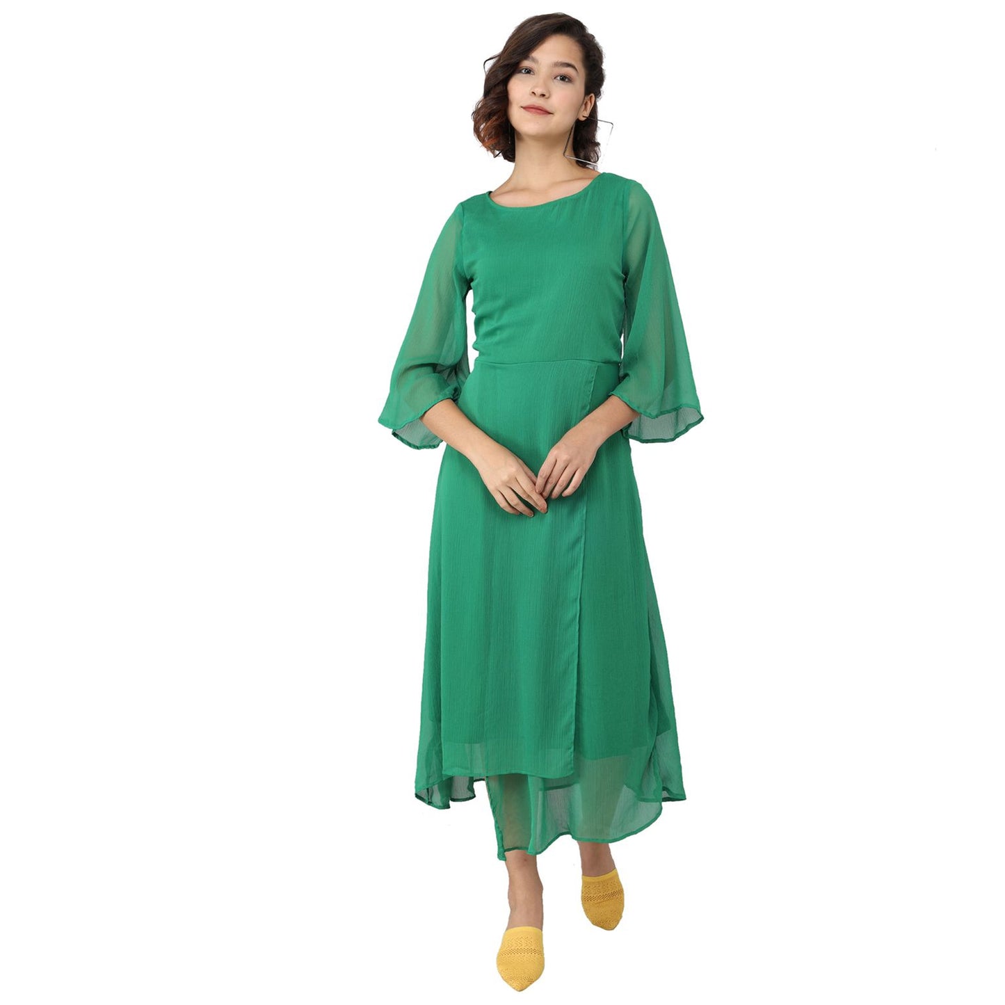 Rudraaksha women's chiffon bell sleeve dress