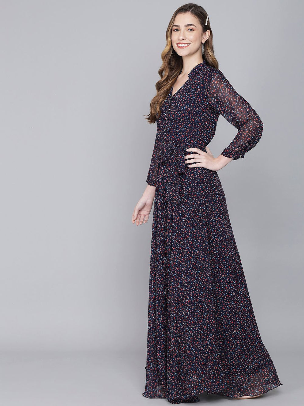 stylish georgette printed maxi dress