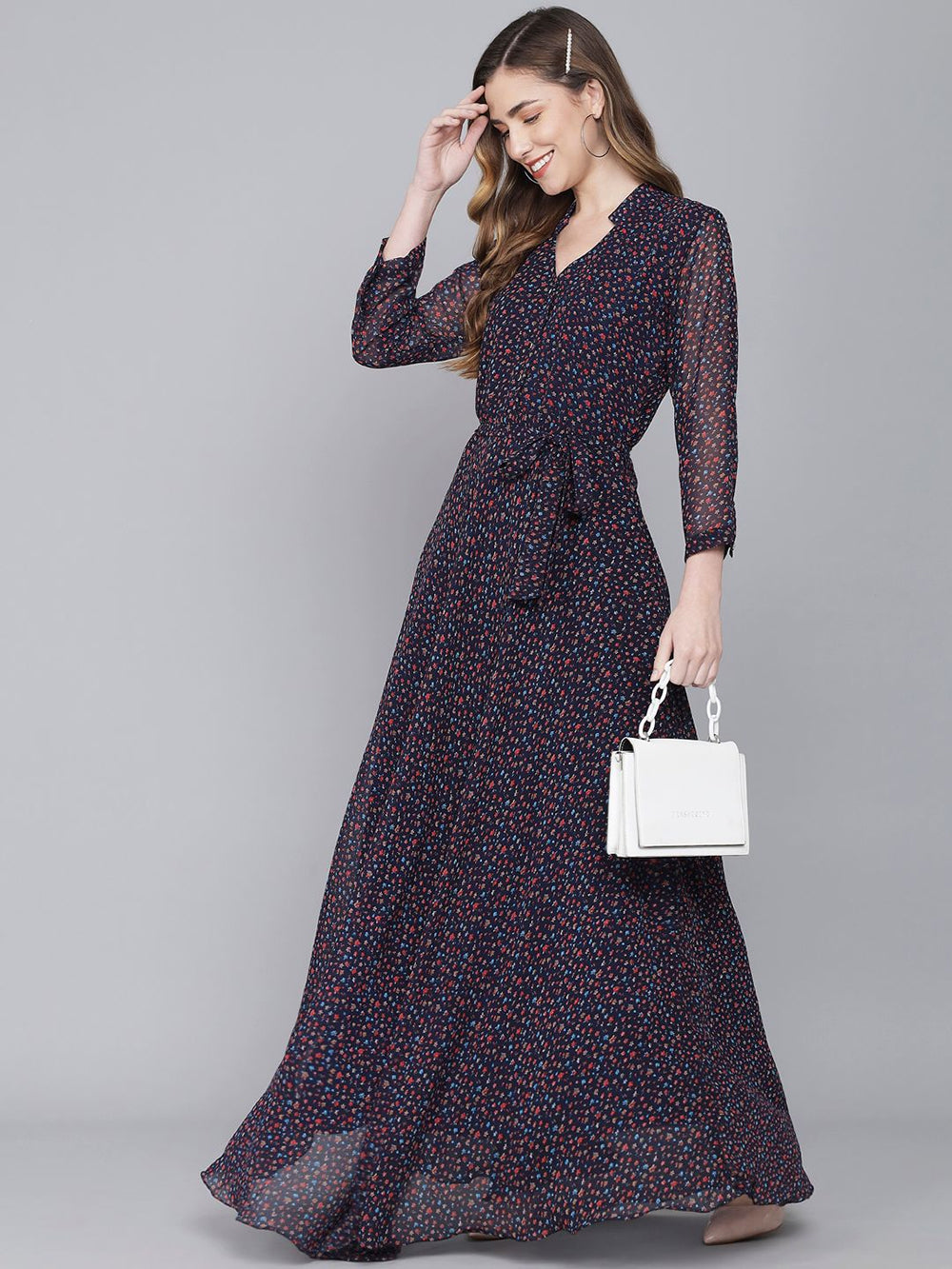 stylish georgette printed maxi dress