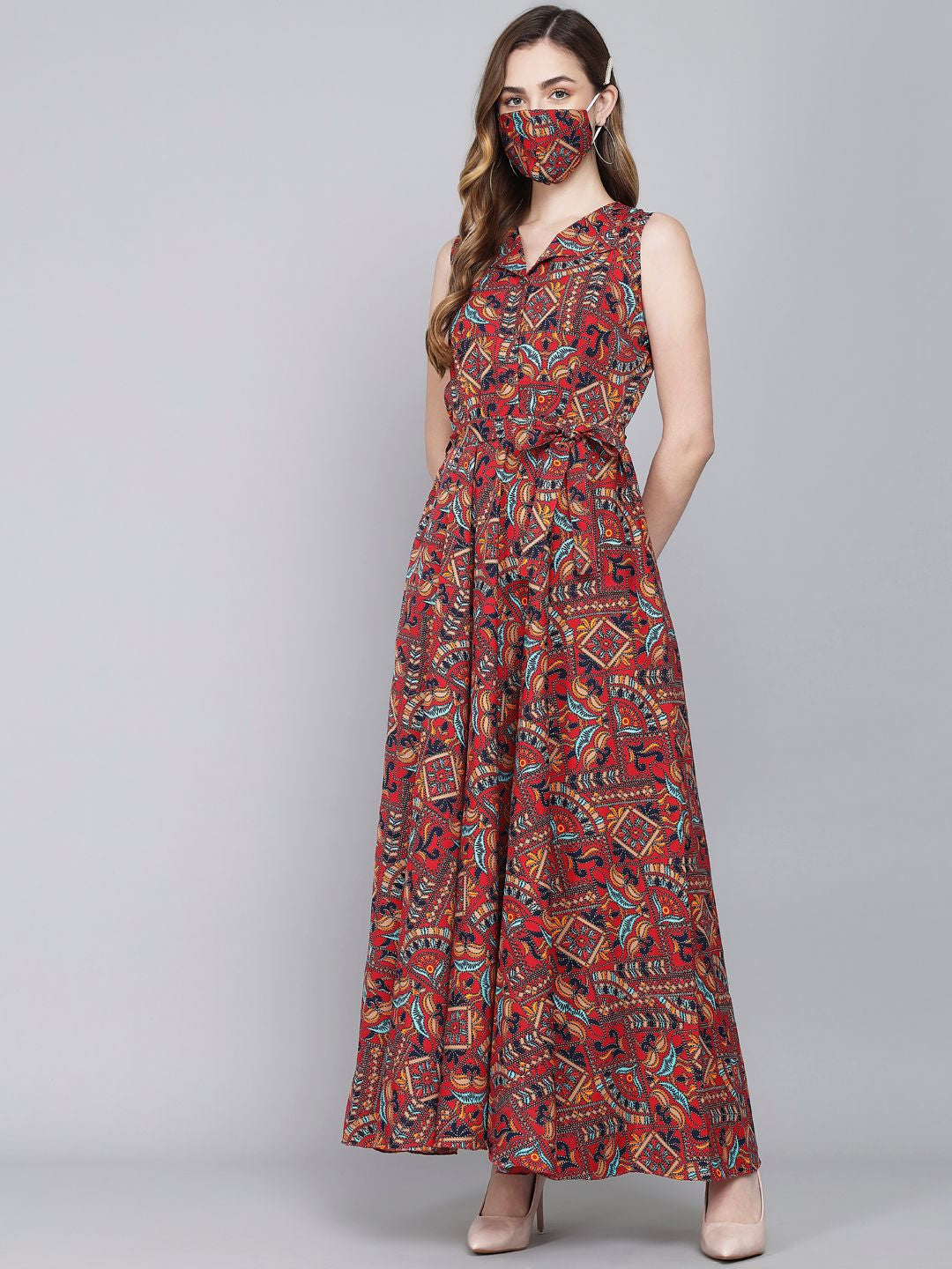 Rudraaksha women stylish crepe printed maxi dress