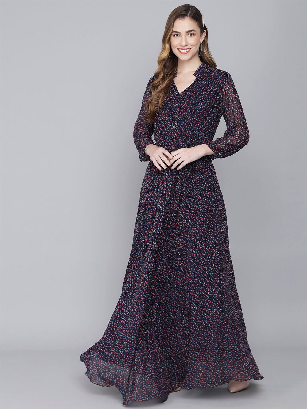 stylish georgette printed maxi dress