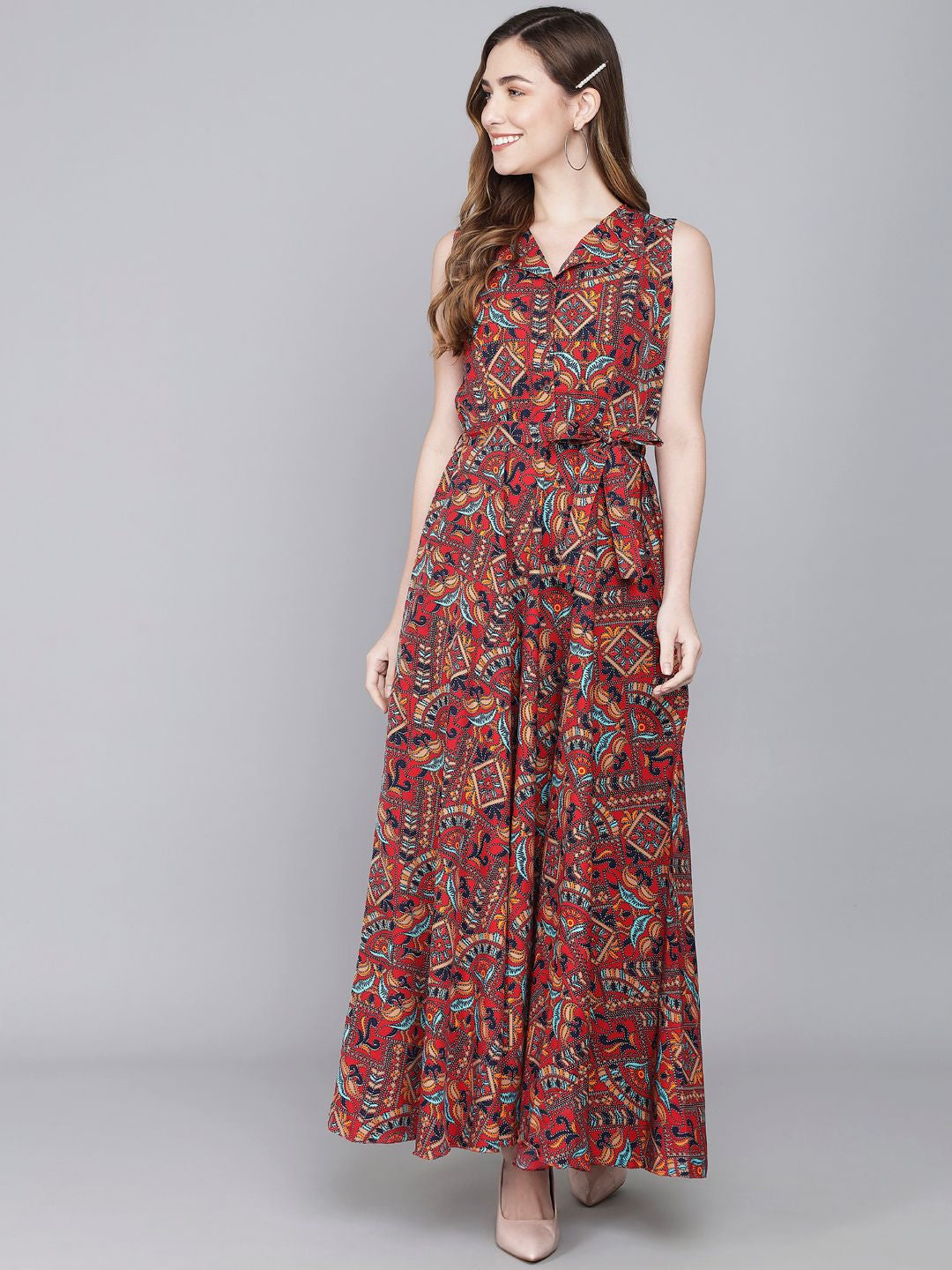 Rudraaksha women stylish crepe printed maxi dress