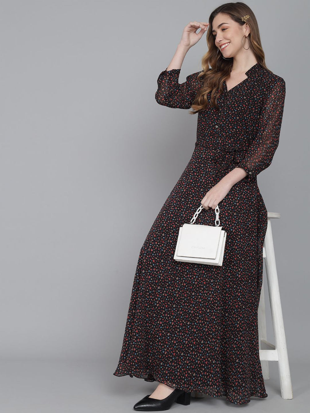 stylish georgette printed maxi dress