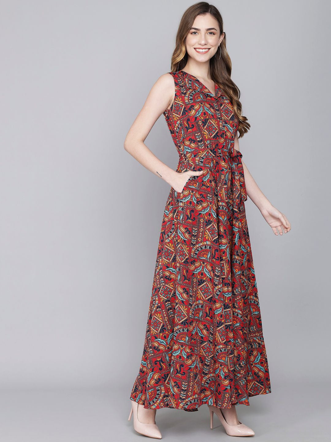 Rudraaksha women stylish crepe printed maxi dress