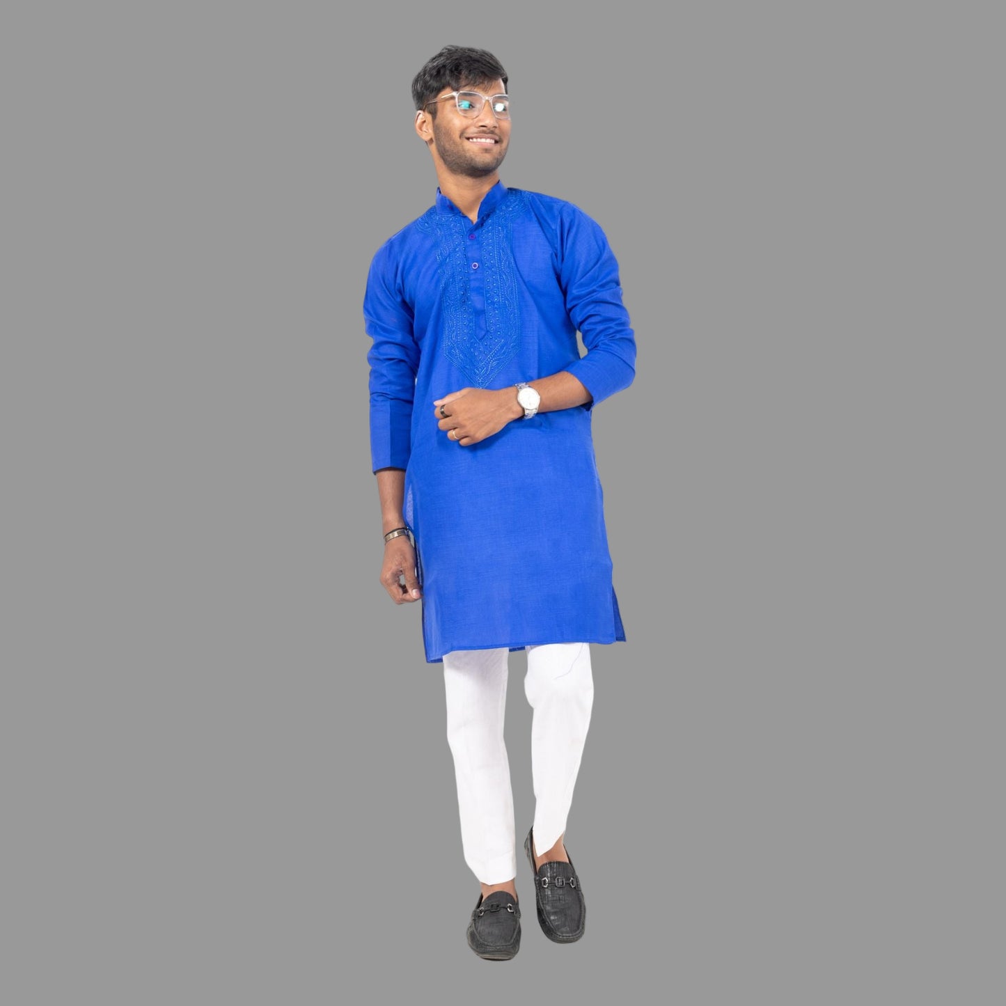 Men's Blue Embroidered Kurta Set