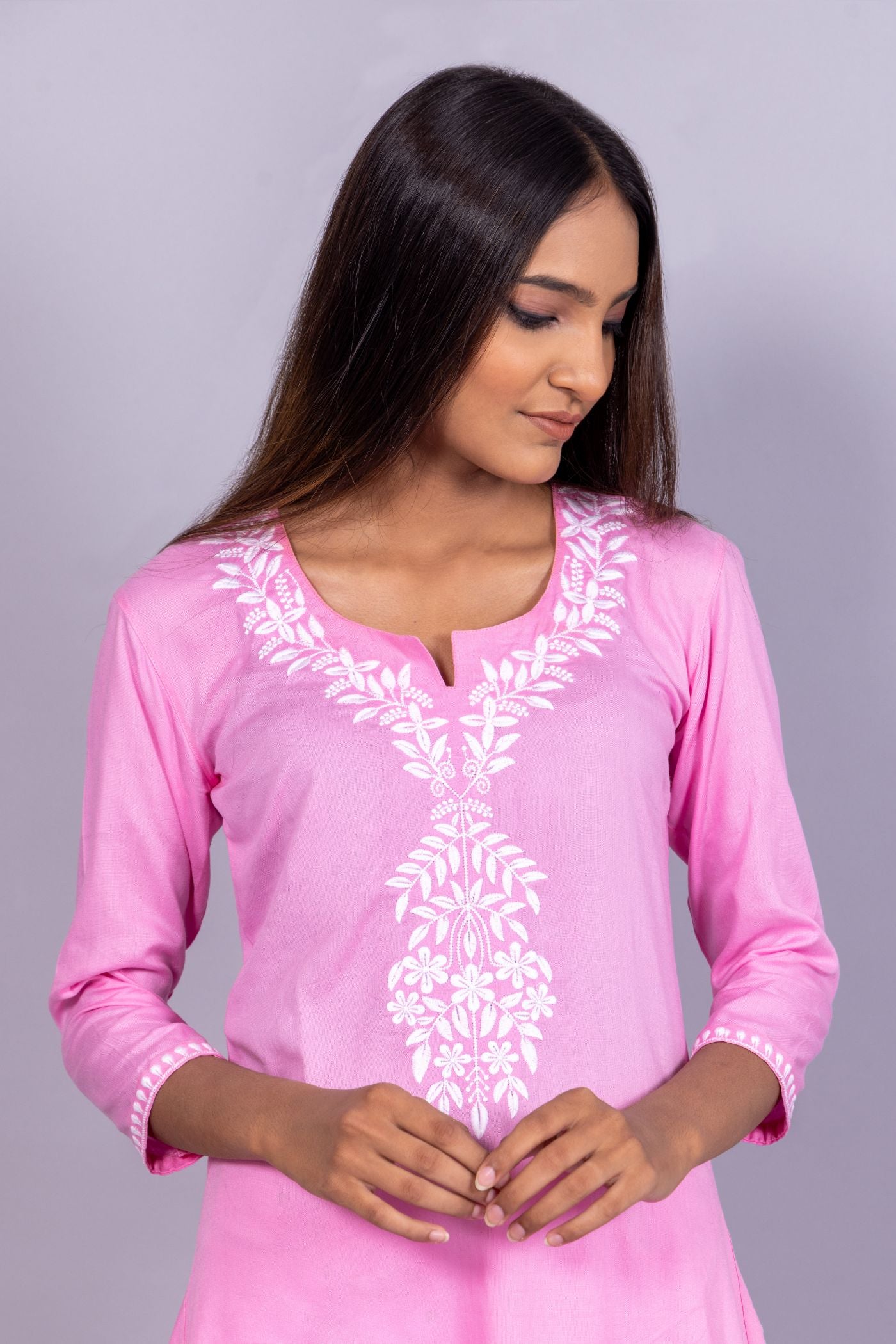 Cotton Chikankari Kurti (Pink)