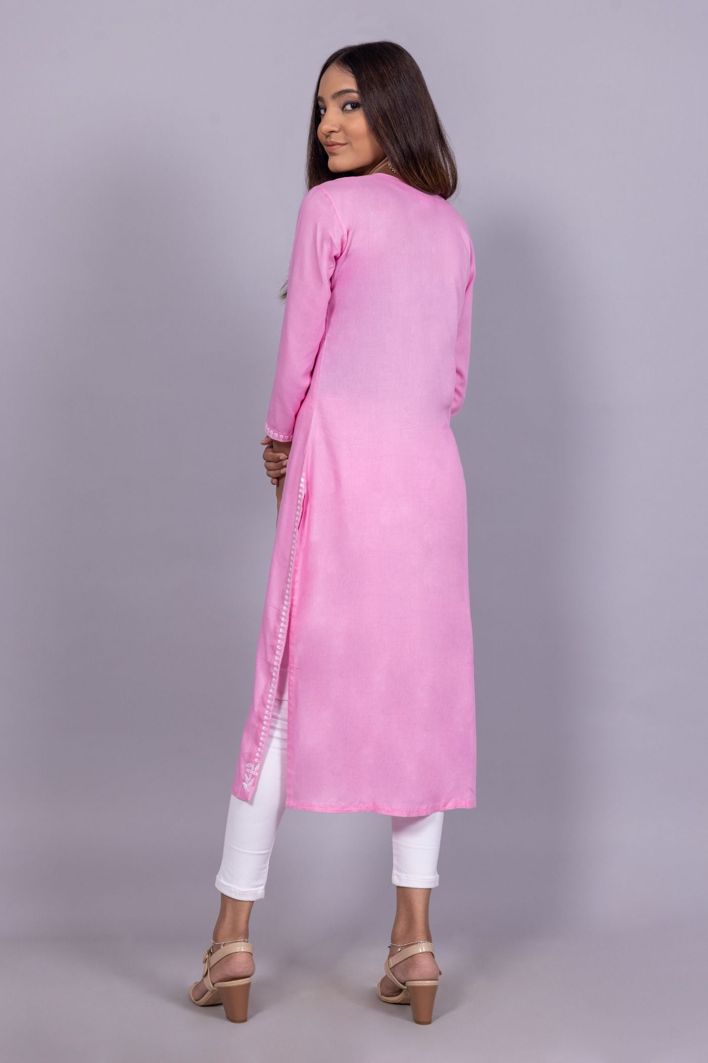 Cotton Chikankari Kurti (Pink) RUDRAAKSHA