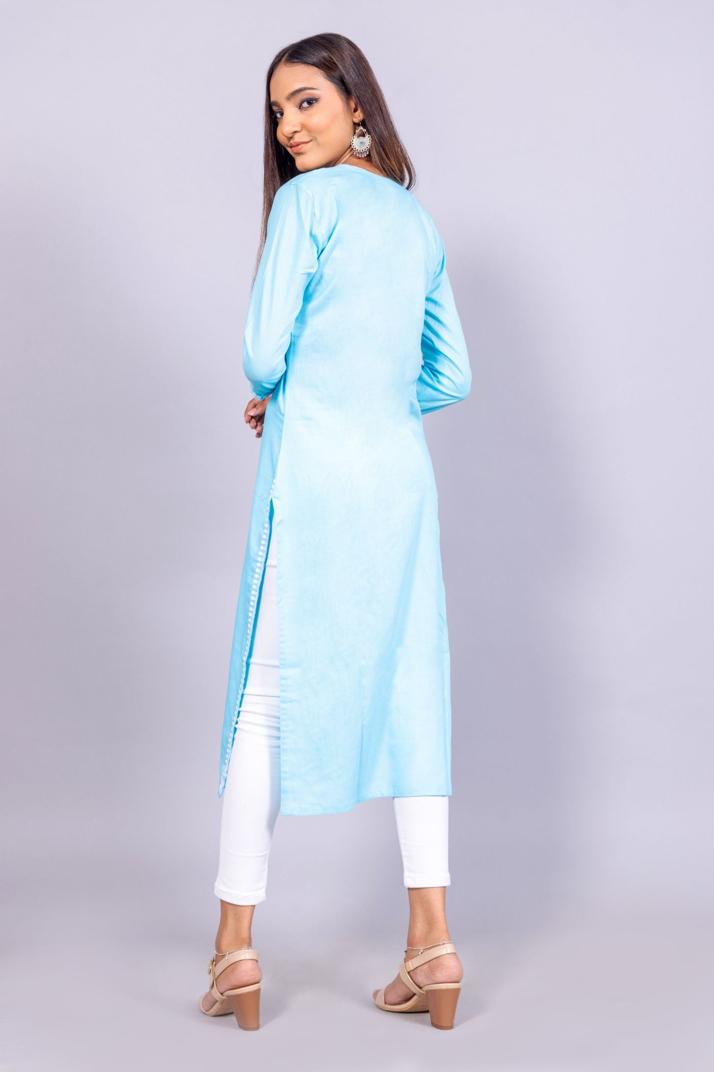 Cotton Chikankari Kurti (Sky Blue)
