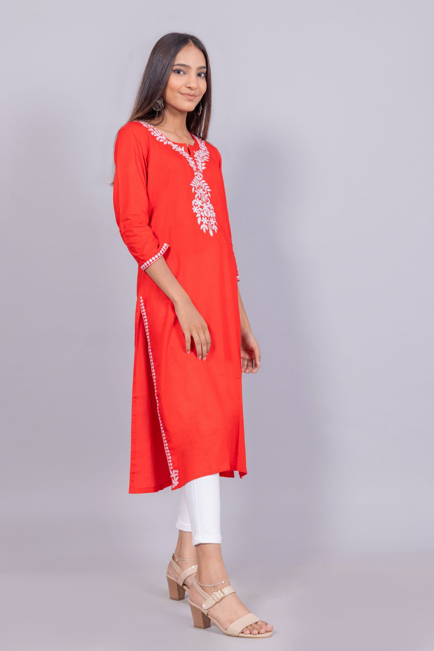 Cotton Chikankari Kurti (RED)