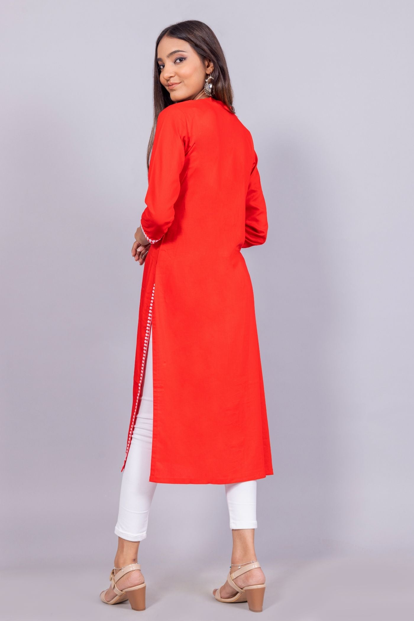 Cotton Chikankari Kurti (RED) RUDRAAKSHA