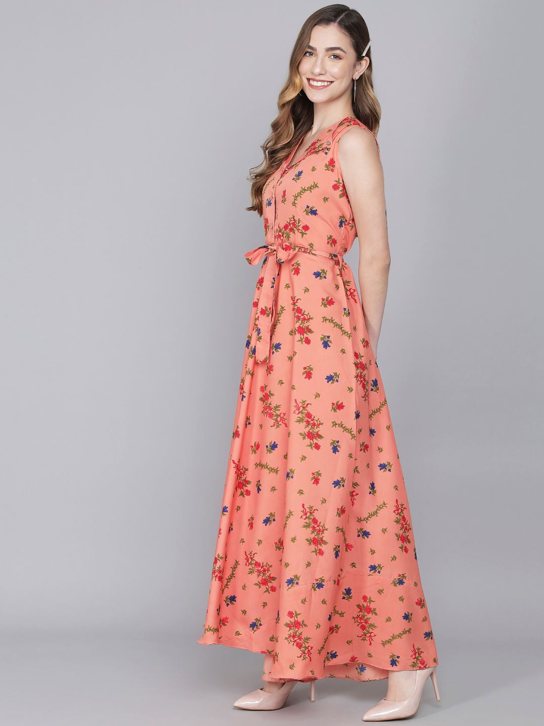Rudraaksha women stylish crepe printed maxi dress