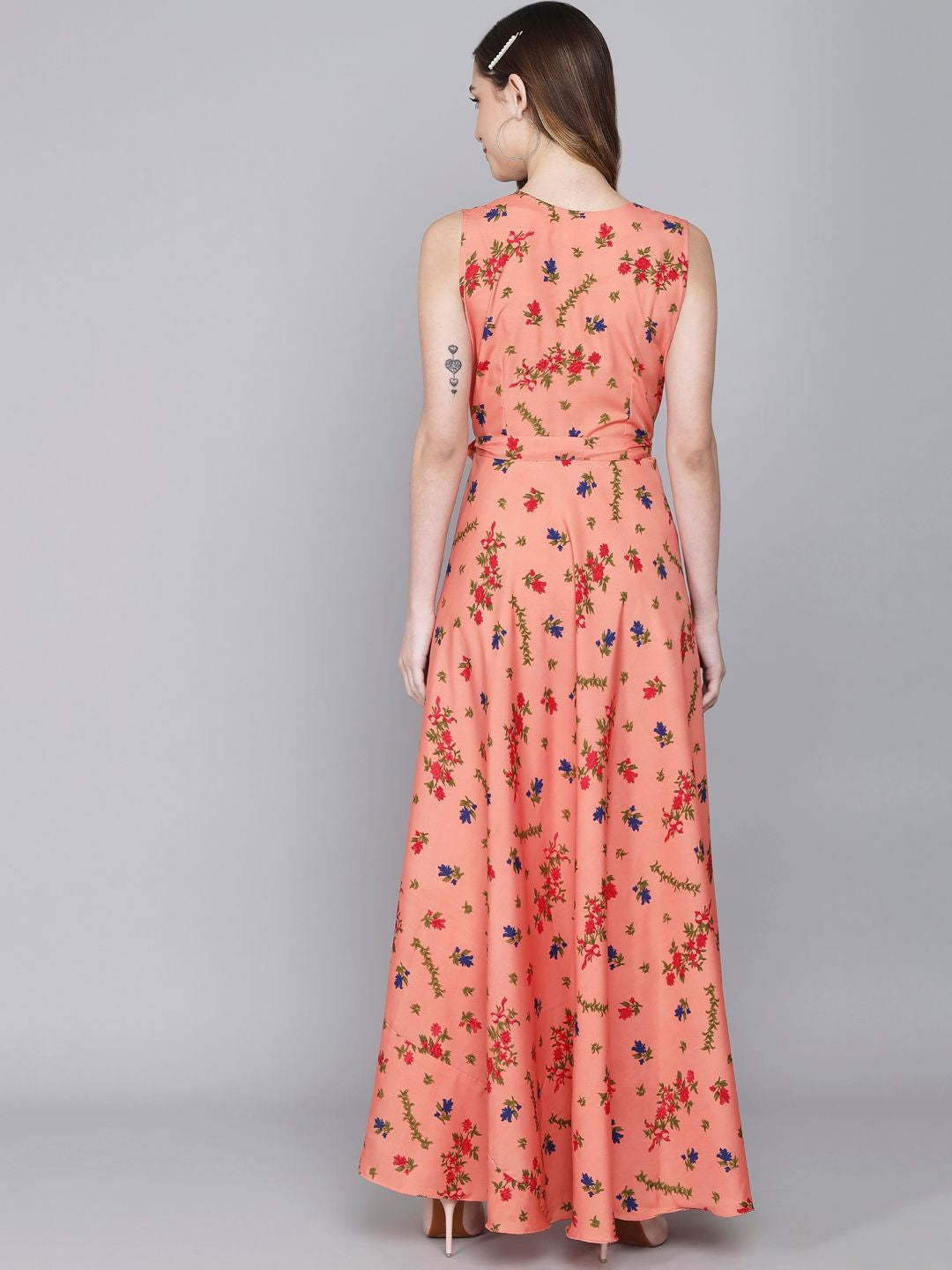Rudraaksha women stylish crepe printed maxi dress