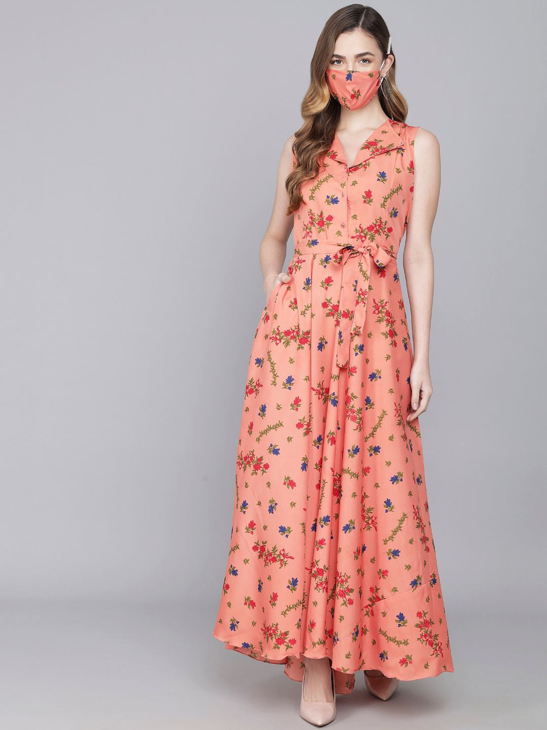Rudraaksha women stylish crepe printed maxi dress