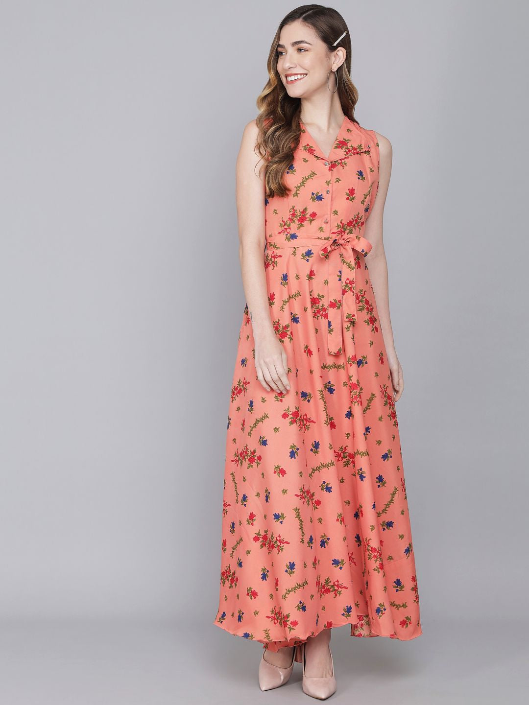Rudraaksha women stylish crepe printed maxi dress