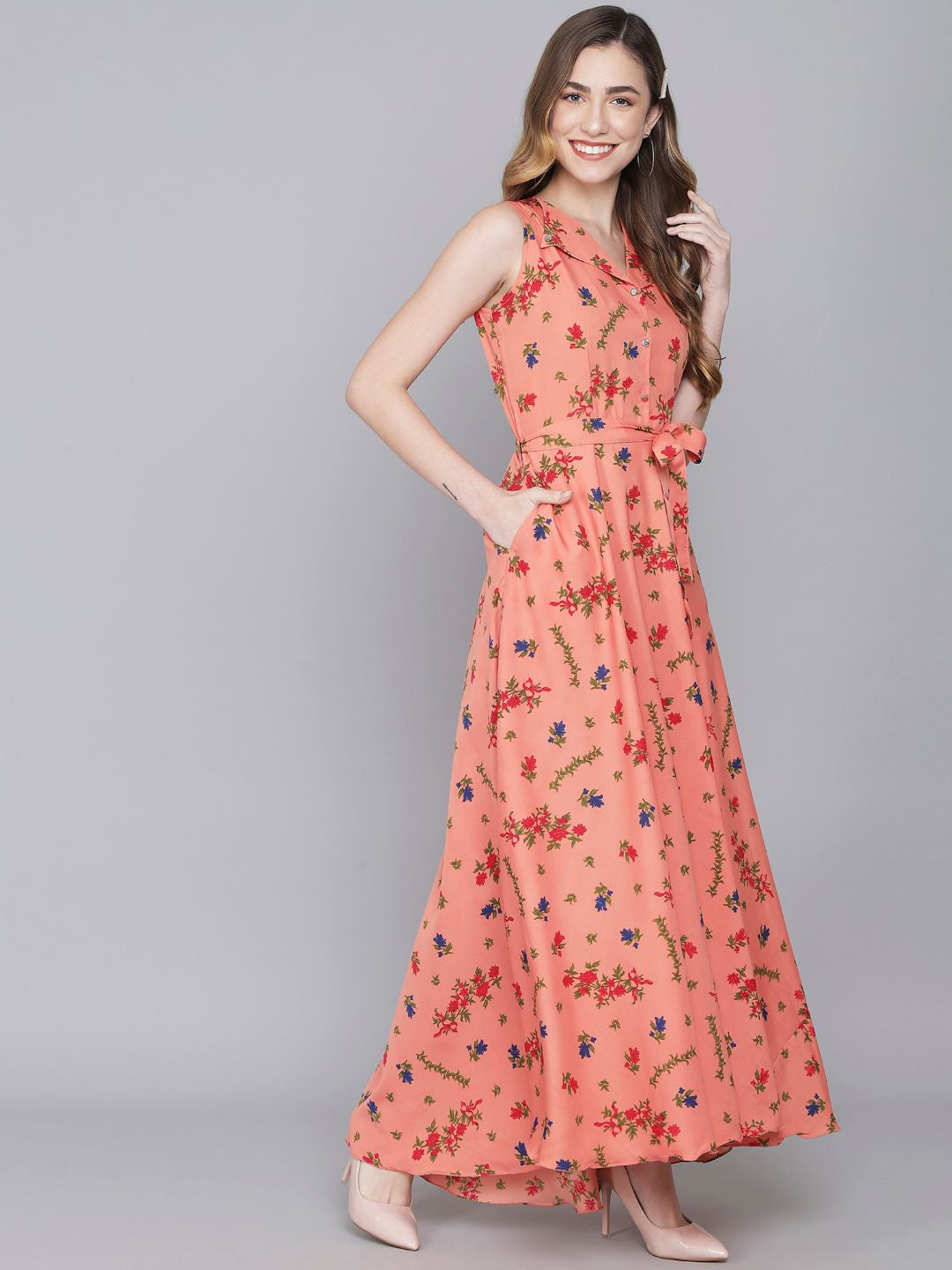 Rudraaksha women stylish crepe printed maxi dress