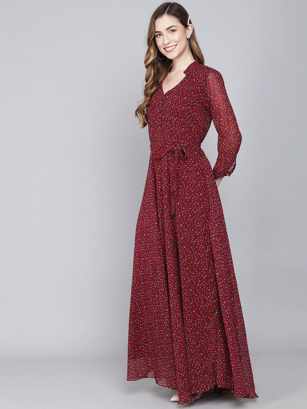 stylish georgette printed maxi dress