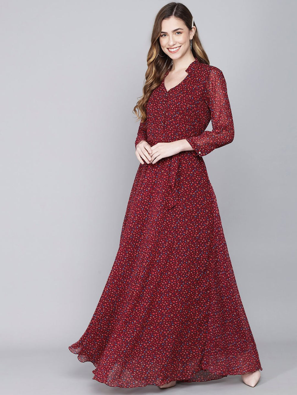 stylish georgette printed maxi dress