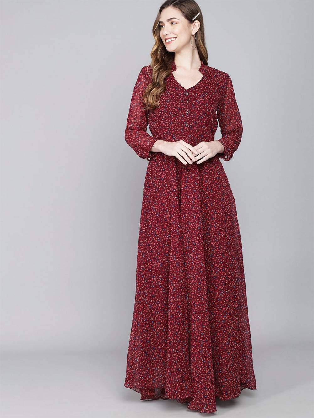 stylish georgette printed maxi dress
