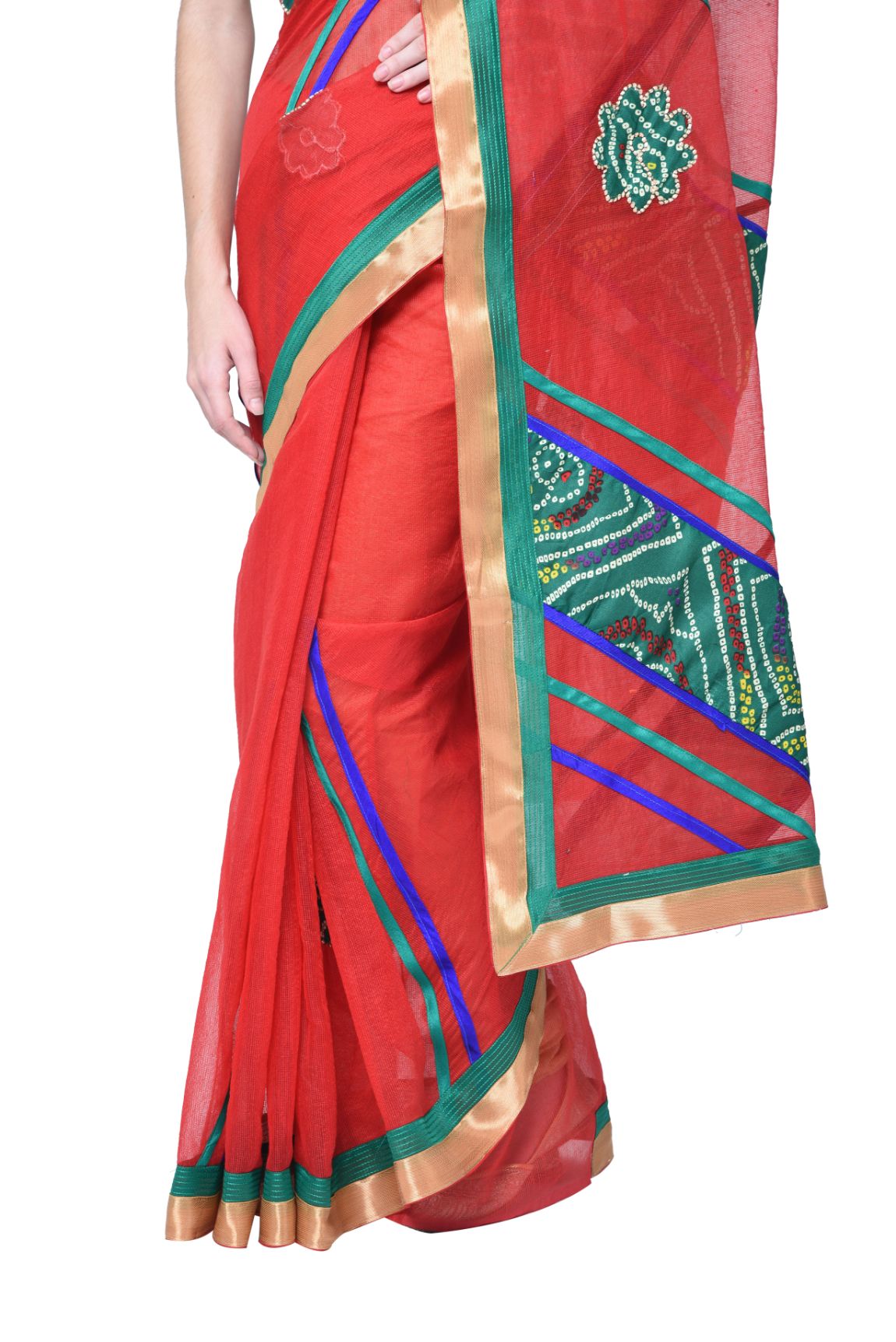 Rudraaaksha Women's Printed Saree With Unstitched Blouse Piece