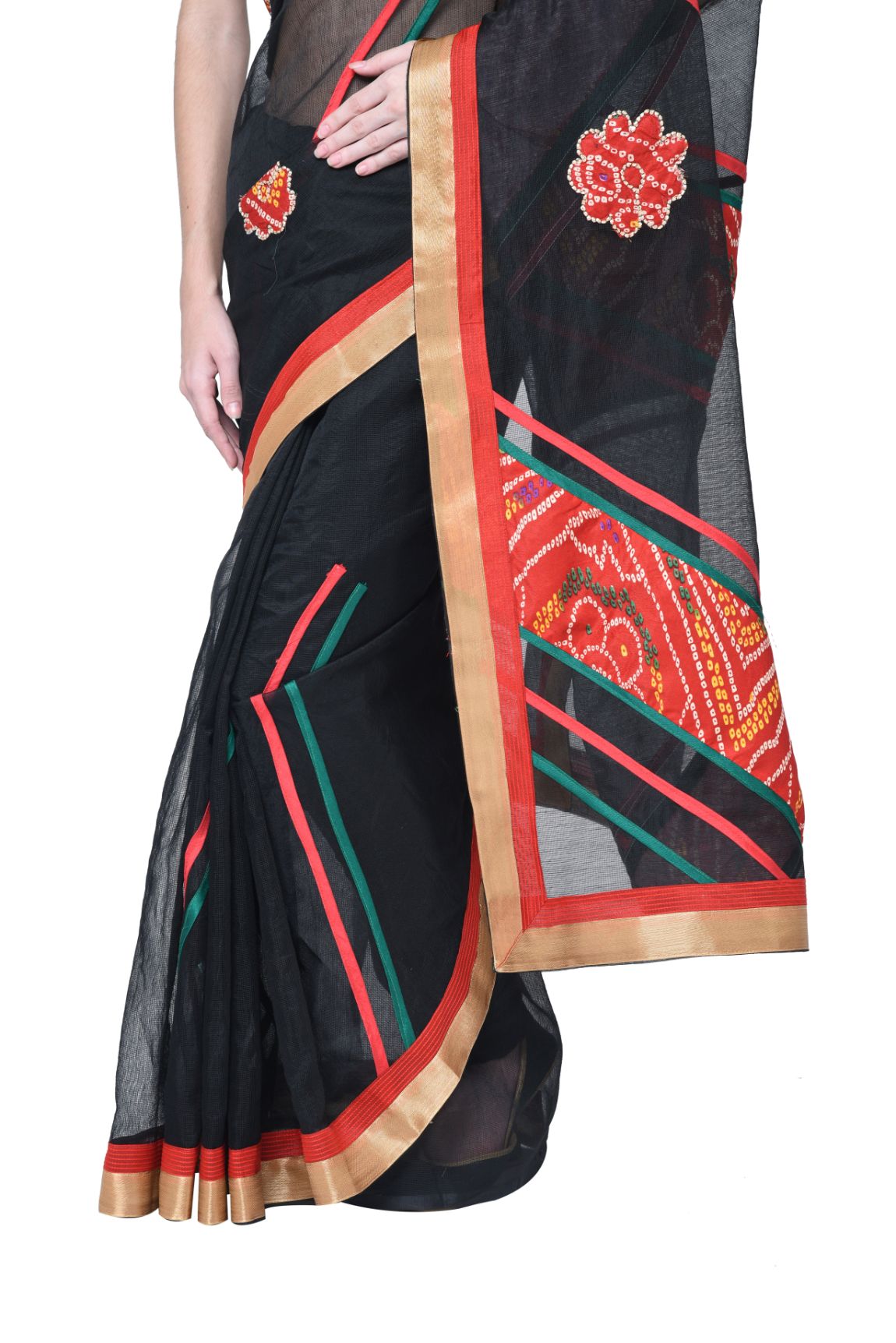 Rudraaaksha Women's Printed Saree With Unstitched Blouse Piece