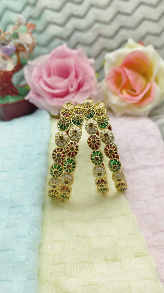 Rudraaksha Gold-Plated Meenakari Bangle Set with Red and Green MeenakariB02