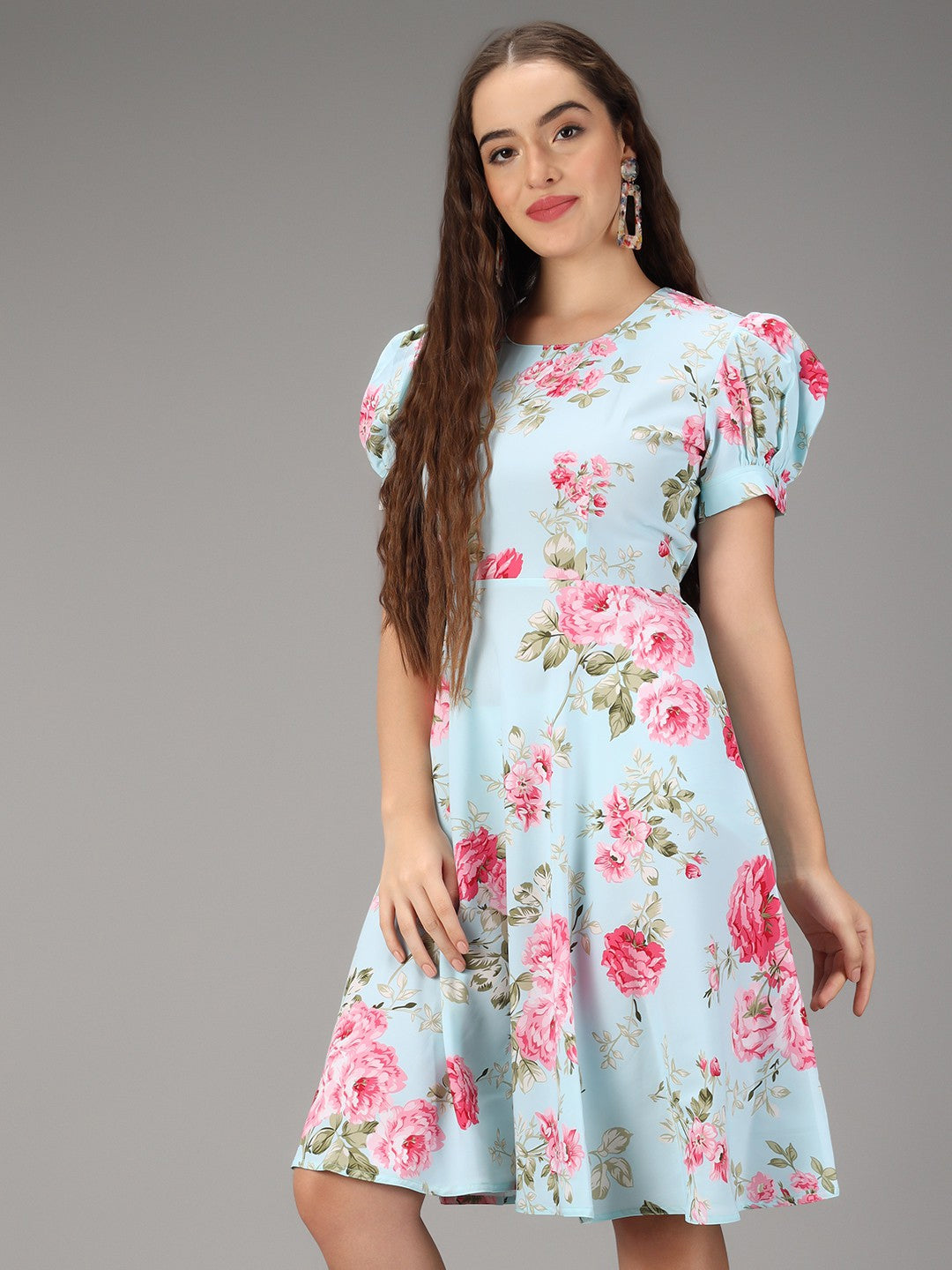 Rudraaksha women printed Aqua Blue stylish Dress