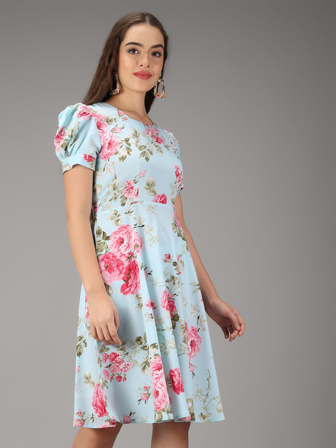 Rudraaksha women printed Aqua Blue stylish Dress