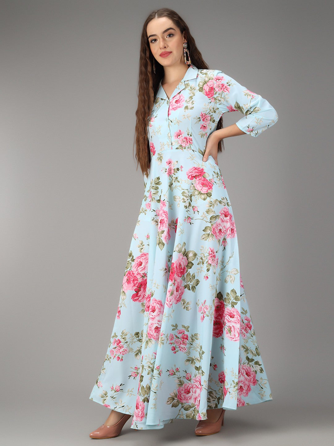 Rudraaksha women printed Aqua Blue stylish Dress